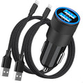 Apple MFi Certified Fast Charging 4.8A Dual USB Car Charger with Cigarette Lighter Adapter and 2-Pack Braided Lightning Cable for iPhone 14, 13, 12, 11 Pro, XS, XR, X, 8, SE, and iPad