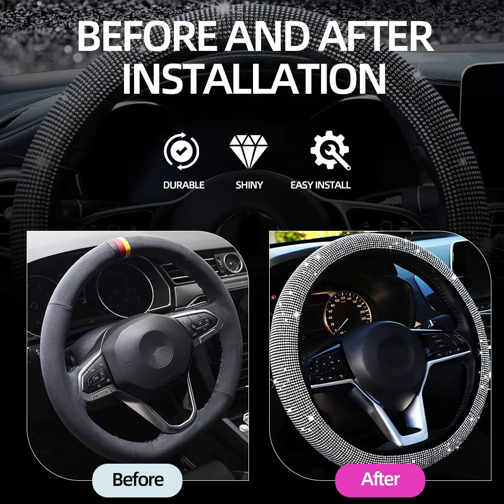 Elegant Rhinestone Steering Wheel Cover for Women – Sparkling Glitter Car Protection