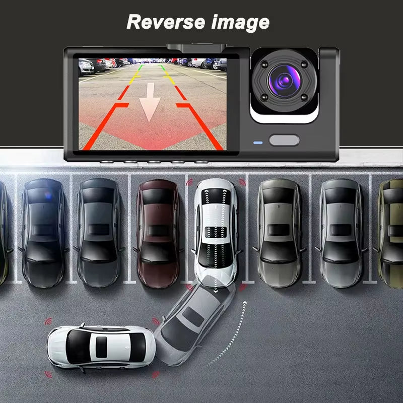 1080P Triple Camera Vehicle Dash Cam with Front and Rear Recording and Infrared Night Vision