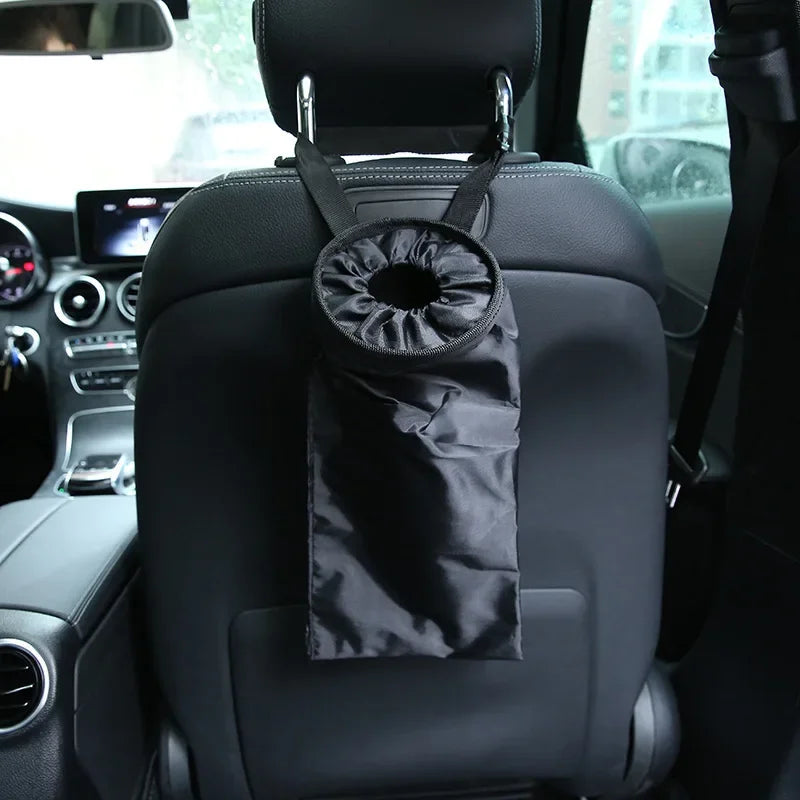 Waterproof Black Car Trash Can with Side Pocket - Leak-Proof Car Garbage Bag