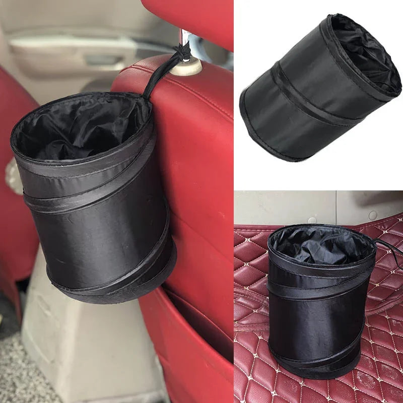 Waterproof Black Car Trash Can with Side Pocket - Leak-Proof Car Garbage Bag