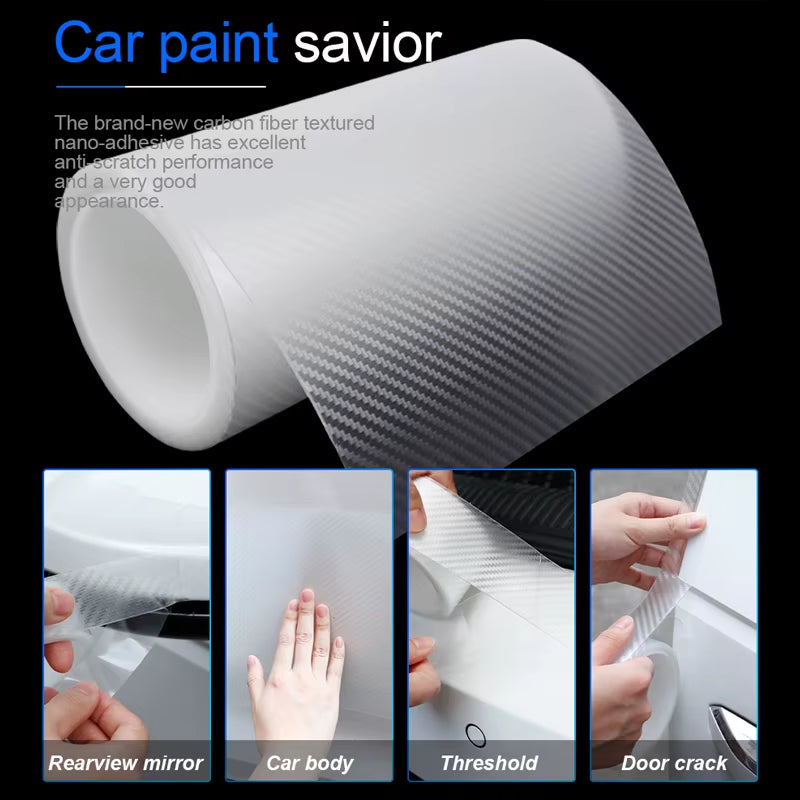 Carbon Fiber Transparent Door Edge Film - Anti-Scratch Auto Door Sill Protector for Bumpers and Trunks