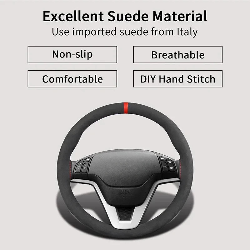 Universal 38CM Suede Leather Steering Wheel Cover - Braided Interior Accessory
