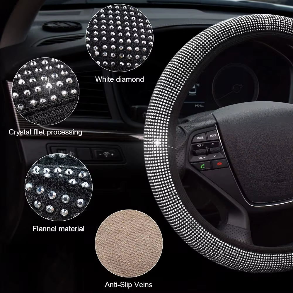 Elegant Rhinestone Steering Wheel Cover for Women – Sparkling Glitter Car Protection