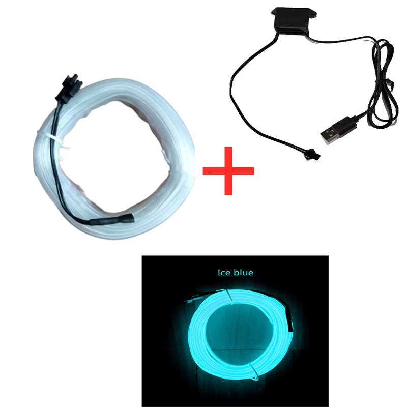 Car Interior LED Decorative EL Wiring Neon Strip - Flexible Ambient Lighting for Auto DIY, Available in 1M, 3M, and 5M Lengths, USB Powered for Party Atmosphere
