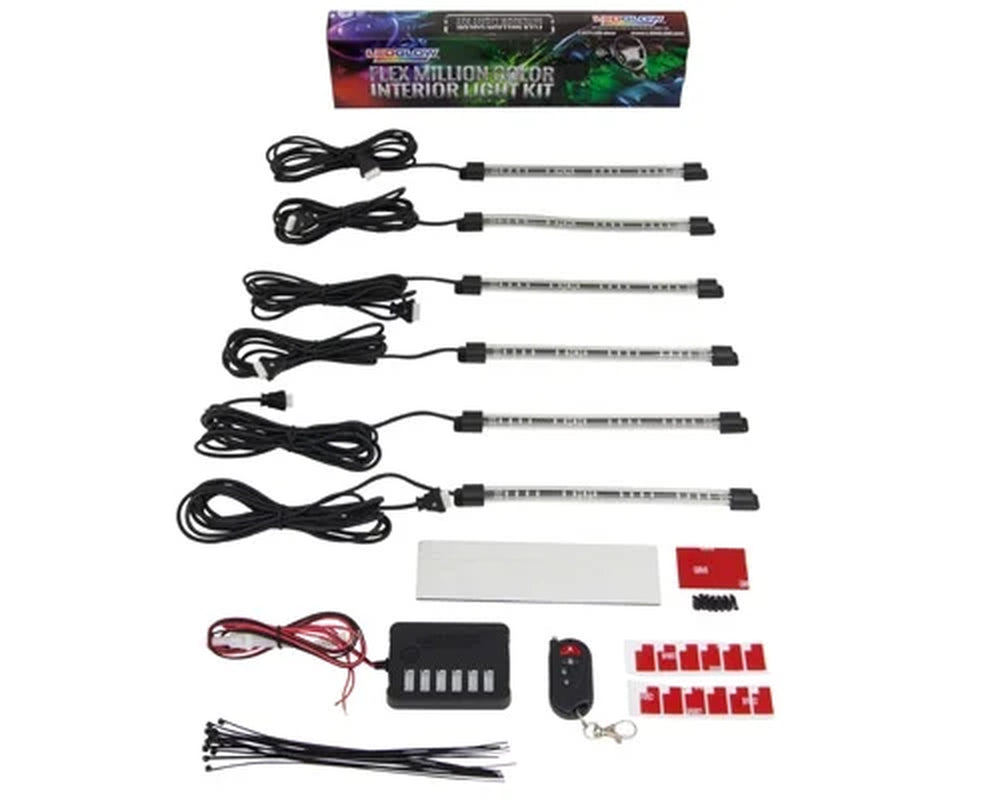 6-Piece Flexible LED Multi-Color Interior Underdash Lighting Kit