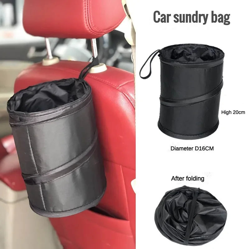 Waterproof Black Car Trash Can with Side Pocket - Leak-Proof Car Garbage Bag