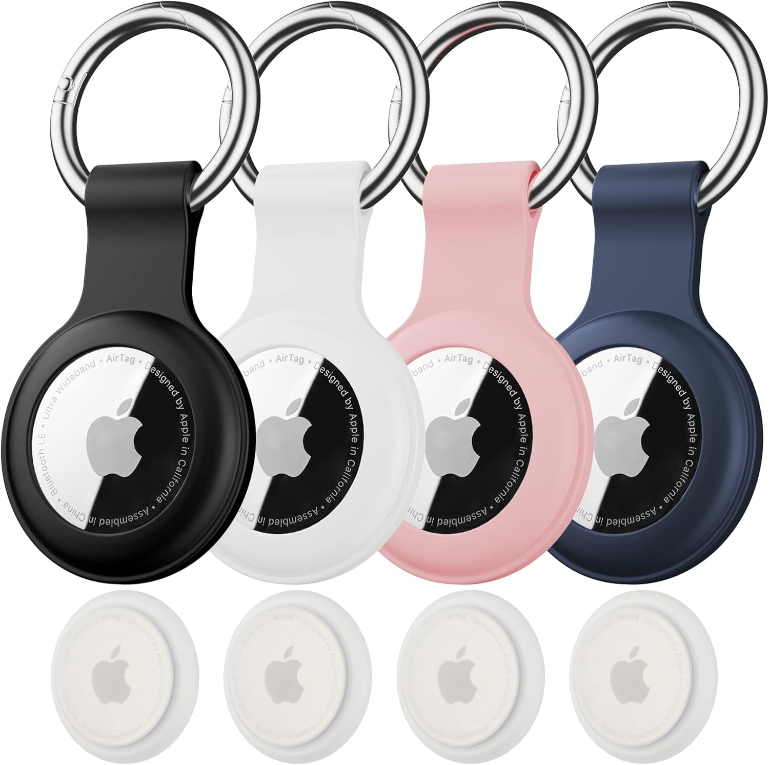 IPX8 Waterproof Airtag Keychain Holder - 4 Pack, Soft Silicone Case, Shockproof & Anti-Scratch with Keyring for Airtag 1st & 2nd Generation Trackers, Ideal for Luggage, Kids, Bags, and Dog Collars
