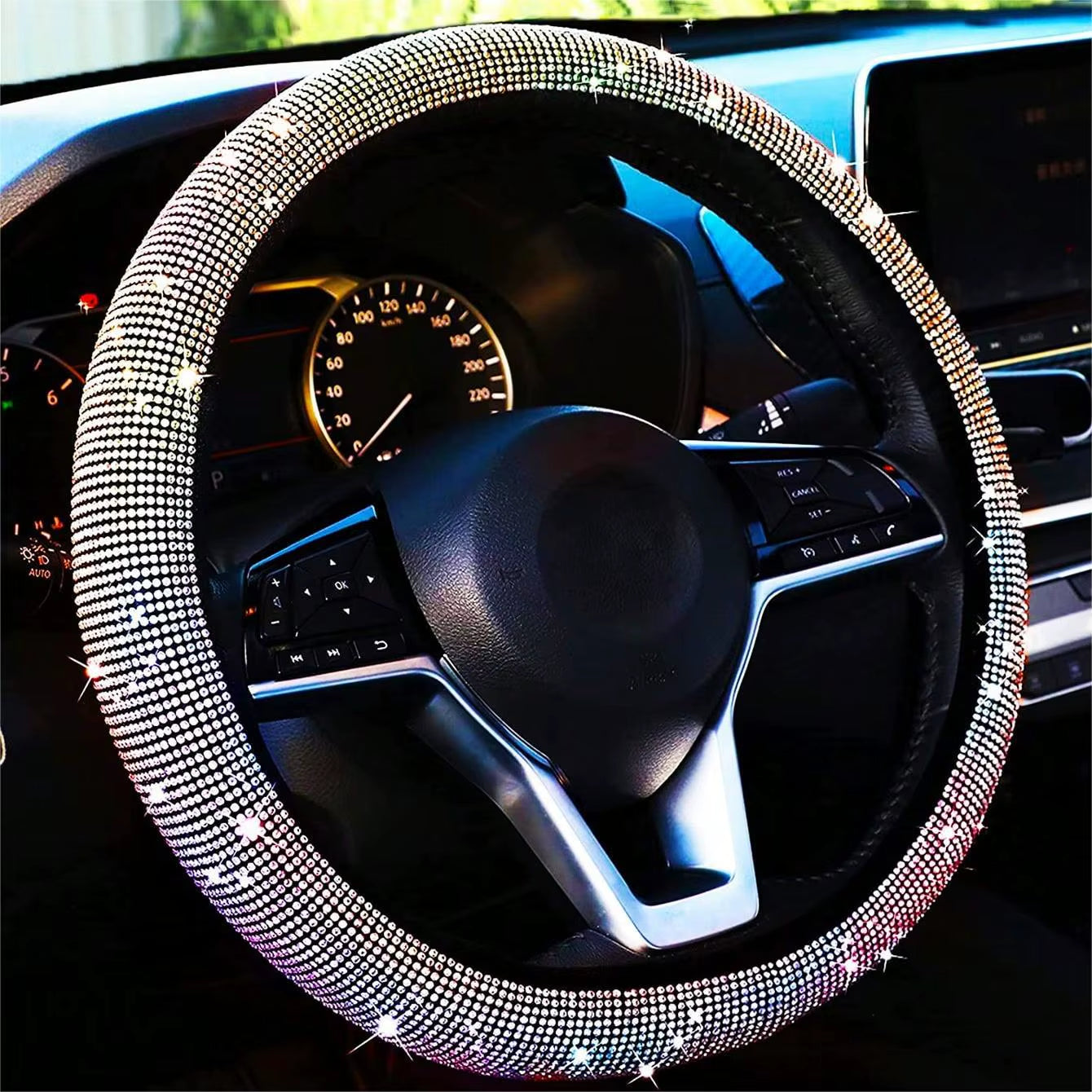 Elegant Rhinestone Steering Wheel Cover for Women – Sparkling Glitter Car Protection