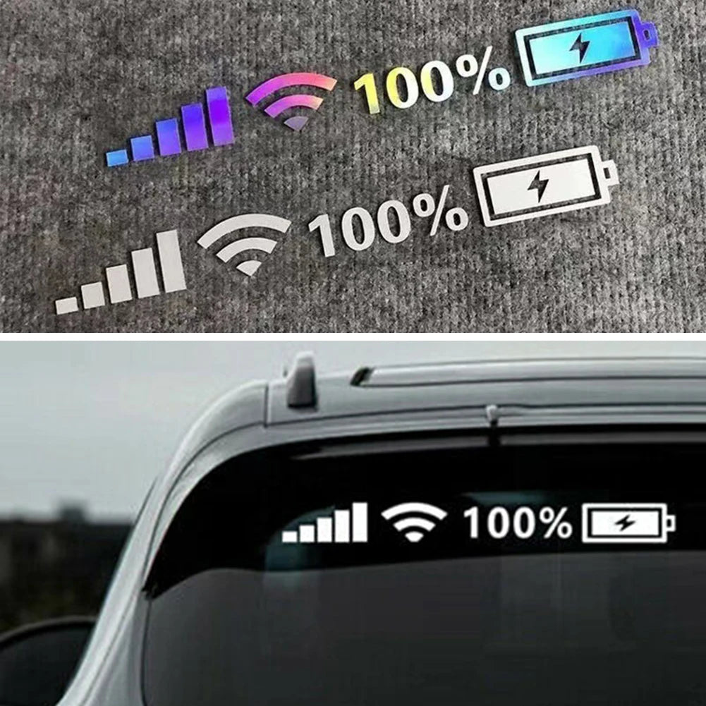 Reflective Car Vinyl Stickers - Wifi Battery Level Signal Decals for Automotive Decor