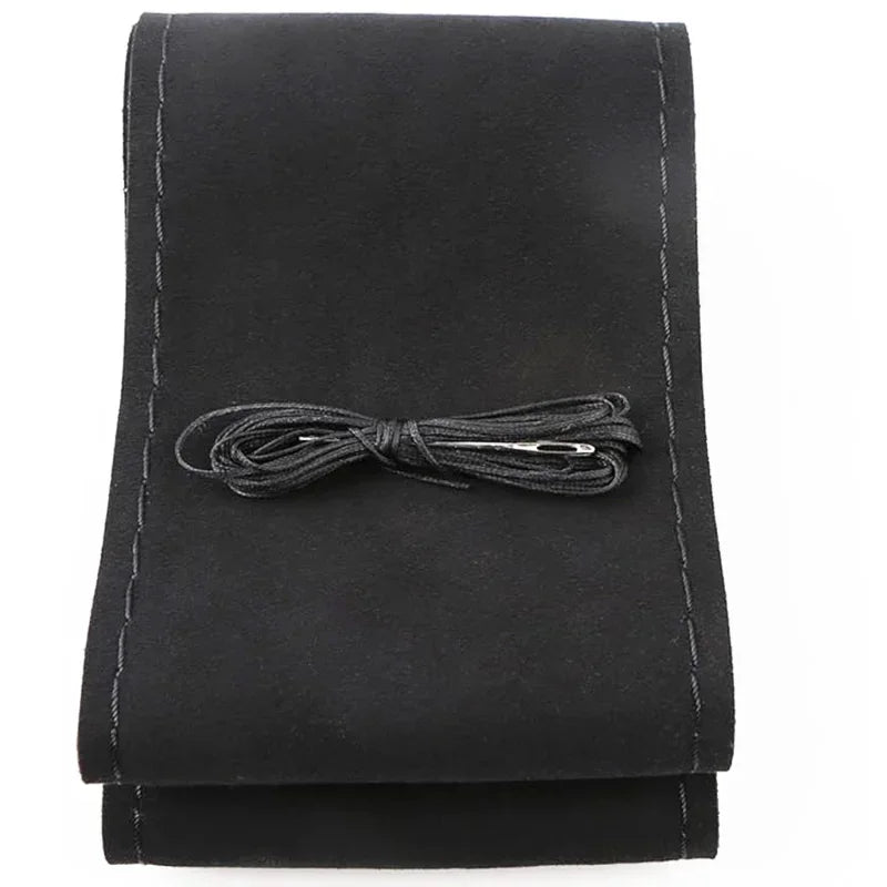 Universal 38CM Suede Leather Steering Wheel Cover - Braided Interior Accessory