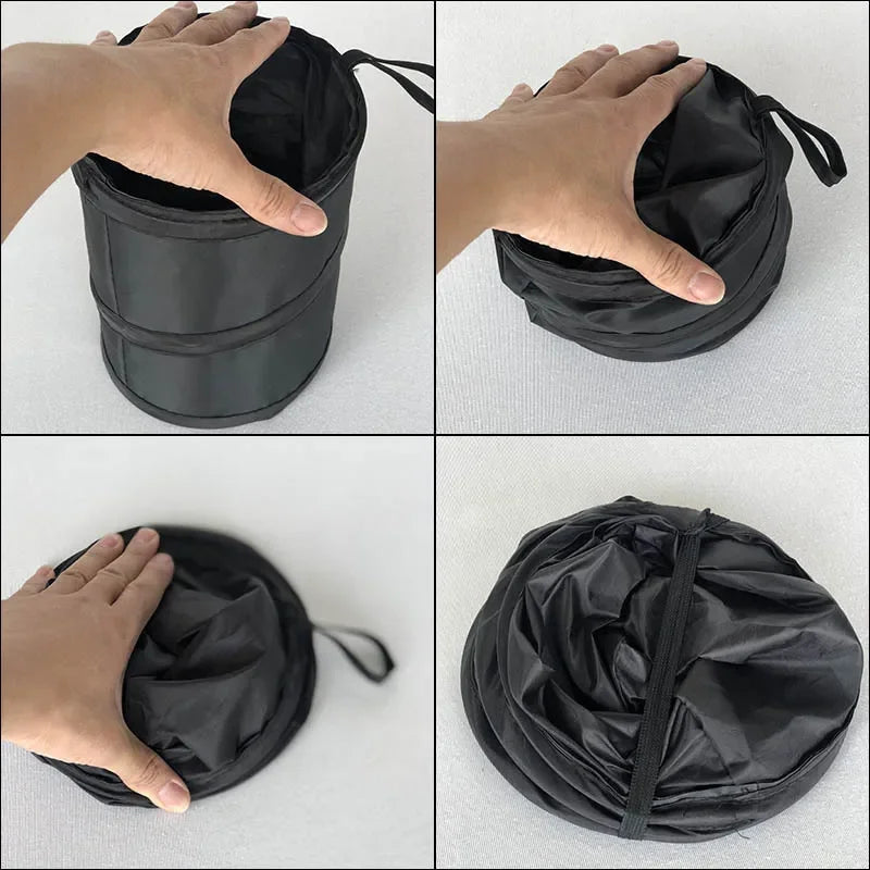 Waterproof Black Car Trash Can with Side Pocket - Leak-Proof Car Garbage Bag