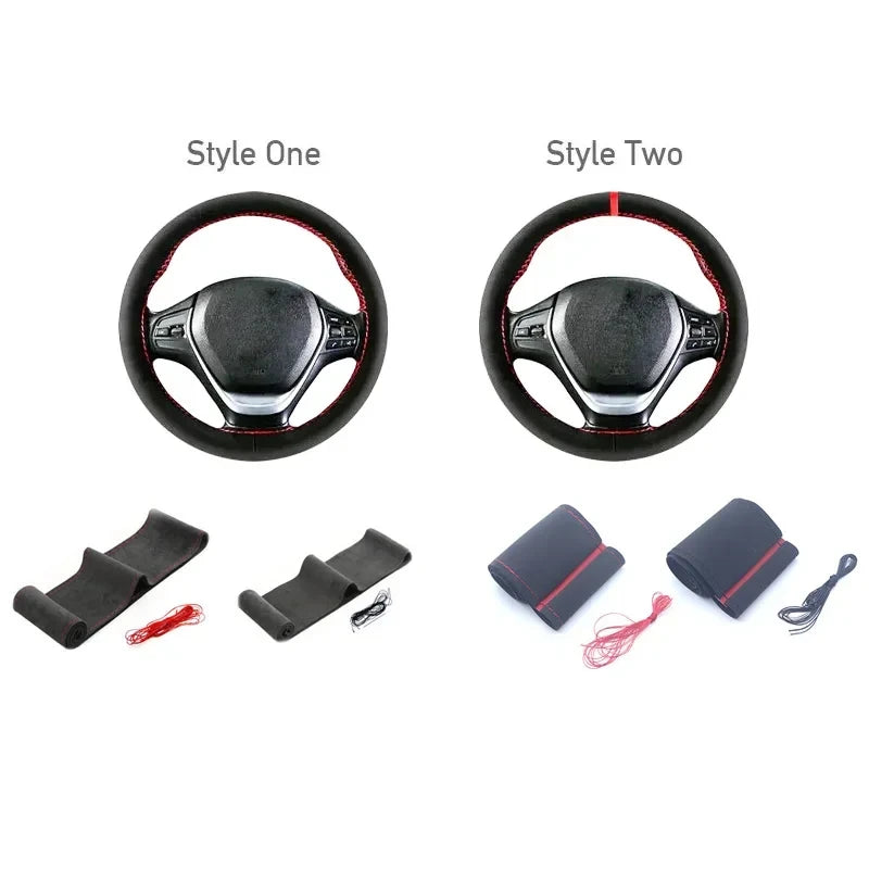 Universal 38CM Suede Leather Steering Wheel Cover - Braided Interior Accessory