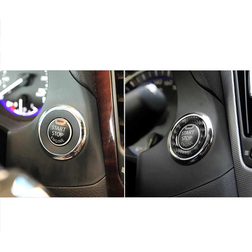 Car Interior Engine Start/Stop Button Panel Ring Cover Trim - Carbon Fiber Decal for Infiniti Q50/Q60 Auto Accessories