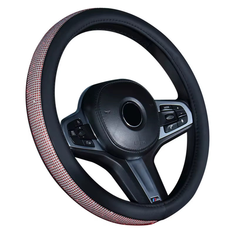 Rhinestone Leather Steering Wheel Cover - Crystal Auto Interior Accessory for Women and Girls