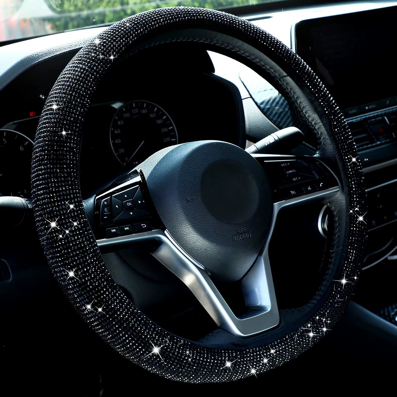 Elegant Rhinestone Steering Wheel Cover for Women – Sparkling Glitter Car Protection