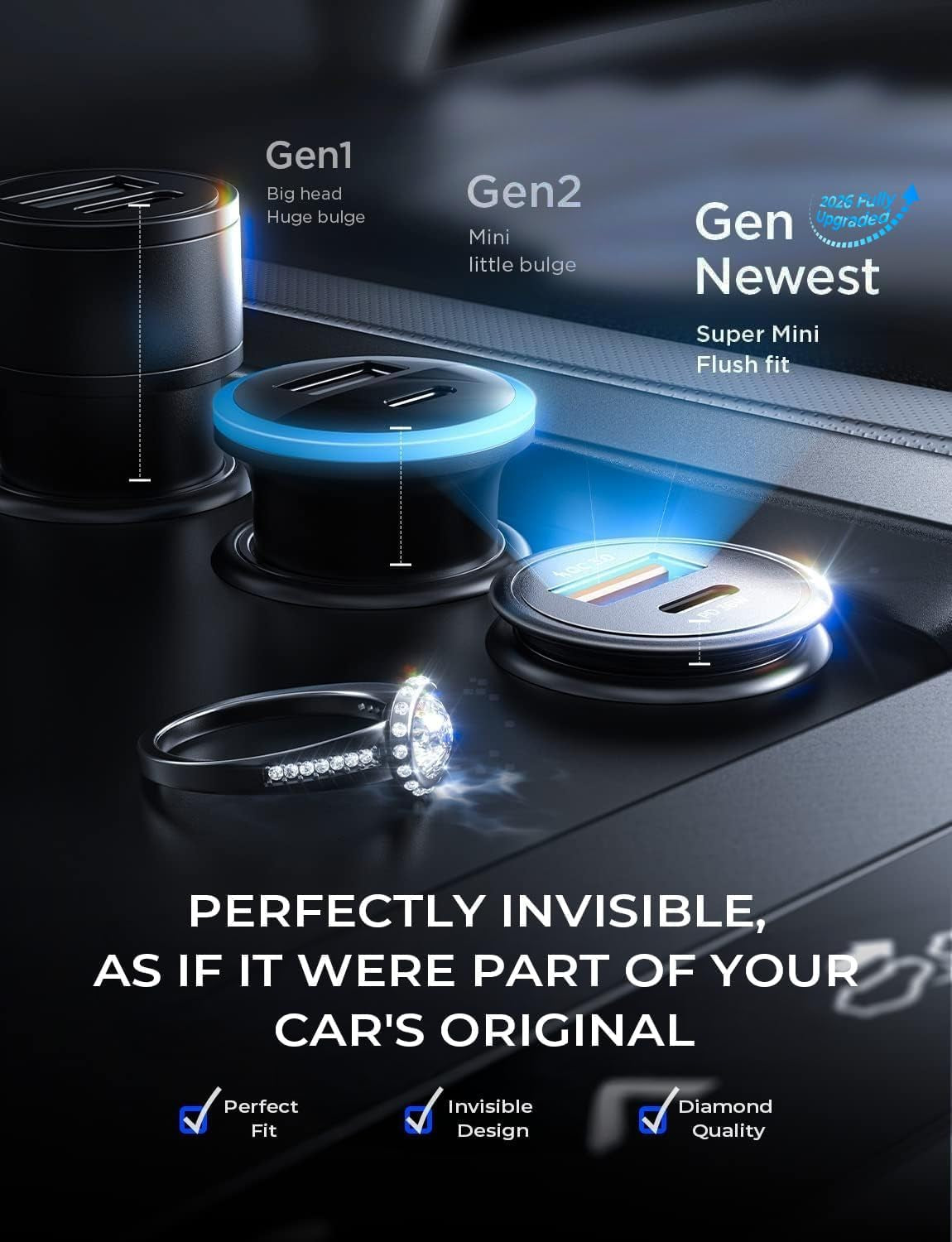 67.5W Cigarette Lighter Adapter Car Charger with USB-C Fast Charging | Mini Metal PD & QC Compatible 12V Outlet Plug for iPhone 17/16/15/14 Pro Max and Samsung S26/S25