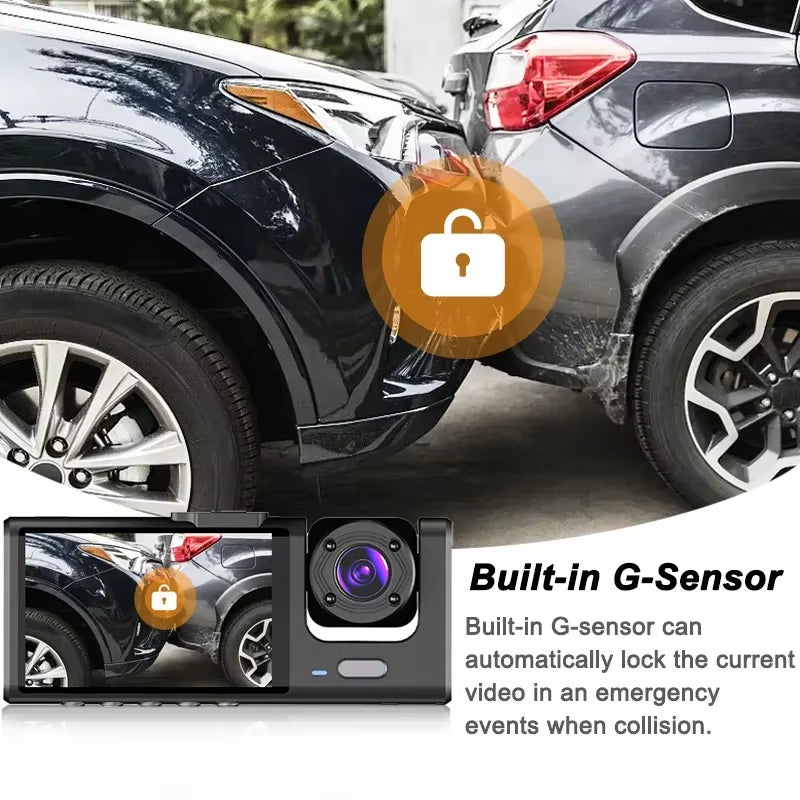 1080P Triple Camera Vehicle Dash Cam with Front and Rear Recording and Infrared Night Vision