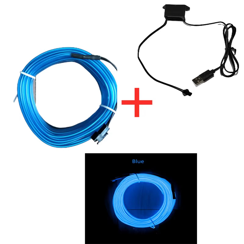 Car Interior LED Decorative EL Wiring Neon Strip - Flexible Ambient Lighting for Auto DIY, Available in 1M, 3M, and 5M Lengths, USB Powered for Party Atmosphere