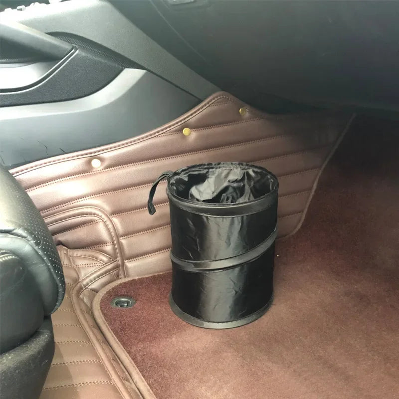 Waterproof Black Car Trash Can with Side Pocket - Leak-Proof Car Garbage Bag