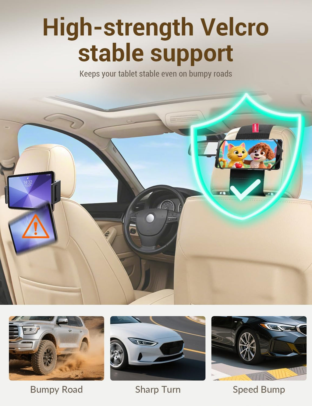 Adjustable Silicone Car Phone Holder for Headrest - Compatible with iPhone 17, 16, 15, 14, 13 Pro Max and 3.5 to 7 Inch Smartphones - Ideal for Back Seat Use - Black