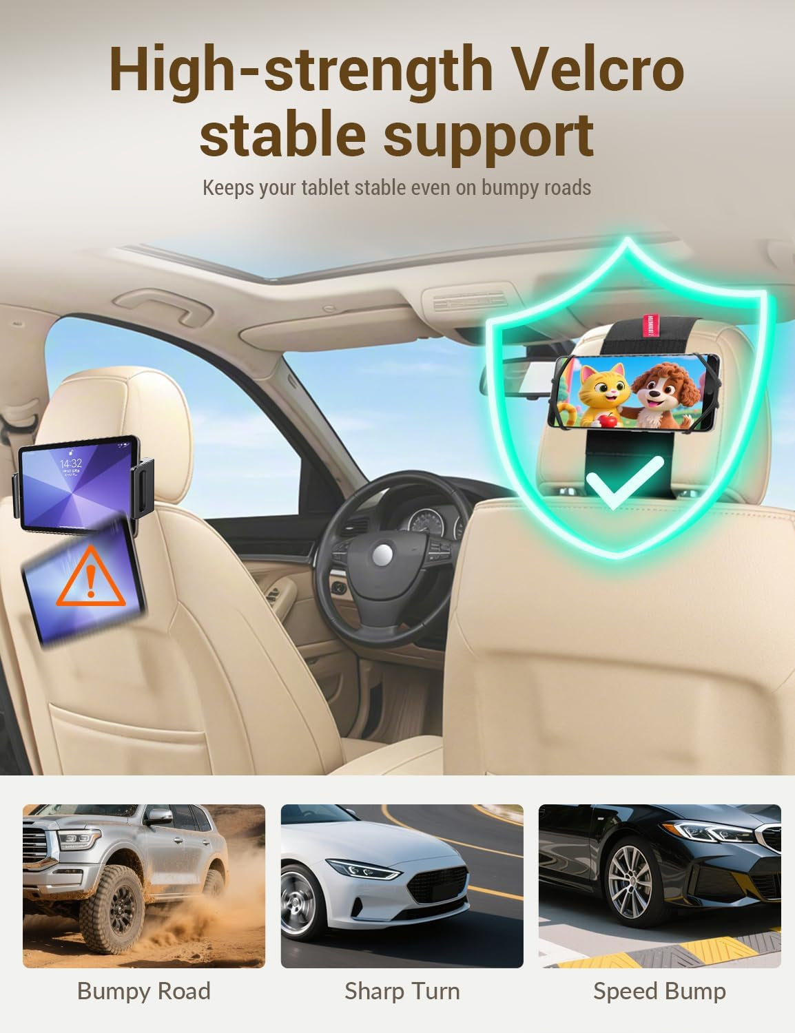 Adjustable Silicone Car Phone Holder for Headrest - Compatible with iPhone 17, 16, 15, 14, 13 Pro Max and 3.5 to 7 Inch Smartphones - Ideal for Back Seat Use - Black