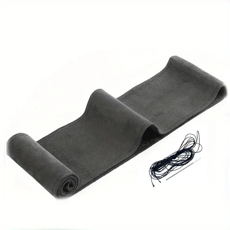 Universal 38CM Suede Leather Steering Wheel Cover - Braided Interior Accessory