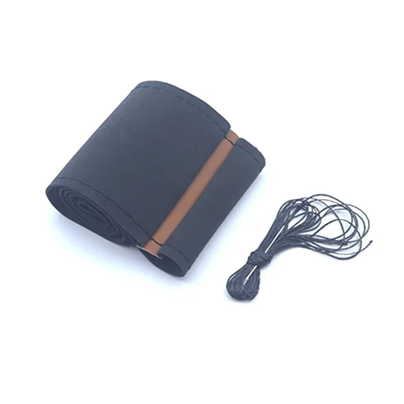 Universal 38CM Suede Leather Steering Wheel Cover - Braided Interior Accessory