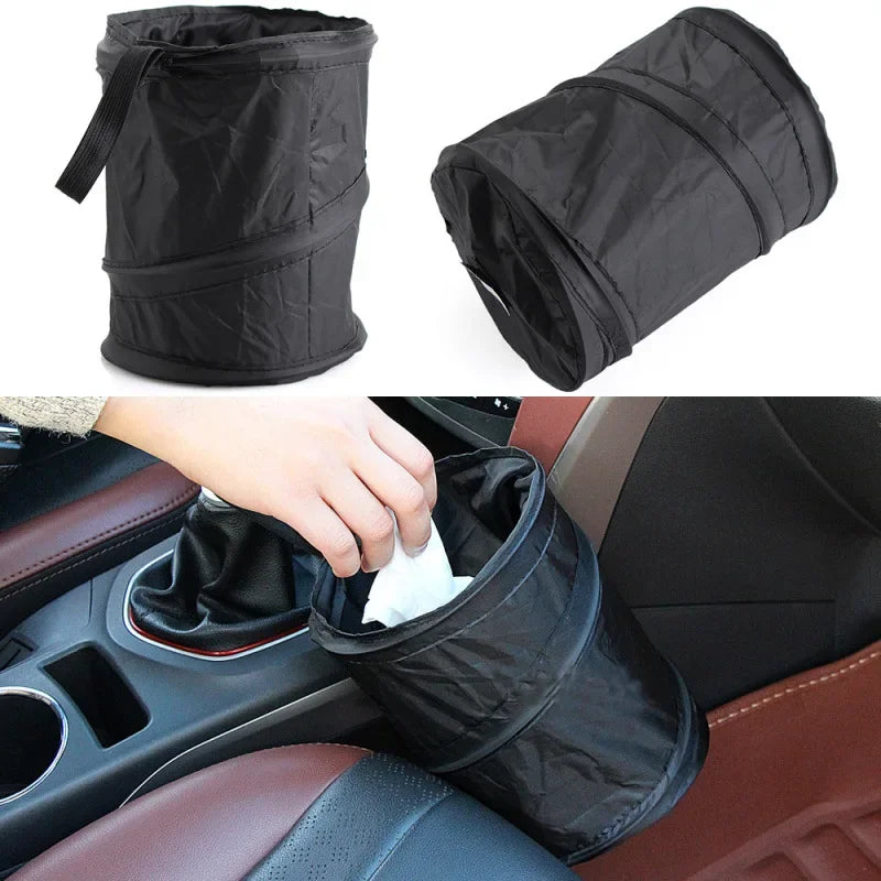 Waterproof Black Car Trash Can with Side Pocket - Leak-Proof Car Garbage Bag