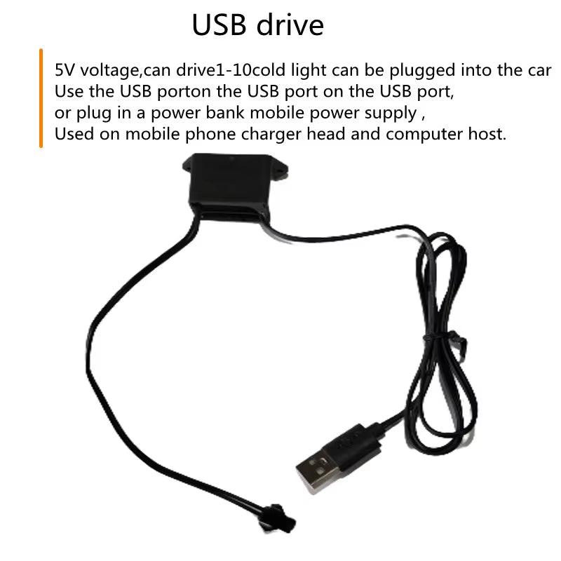 Car Interior LED Decorative EL Wiring Neon Strip - Flexible Ambient Lighting for Auto DIY, Available in 1M, 3M, and 5M Lengths, USB Powered for Party Atmosphere