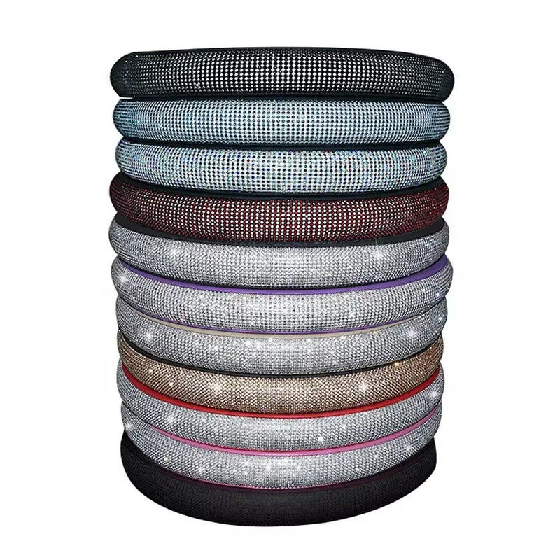 Rhinestone Leather Steering Wheel Cover - Crystal Auto Interior Accessory for Women and Girls