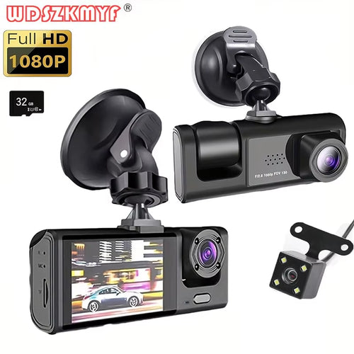 1080P Triple Camera Vehicle Dash Cam with Front and Rear Recording and Infrared Night Vision