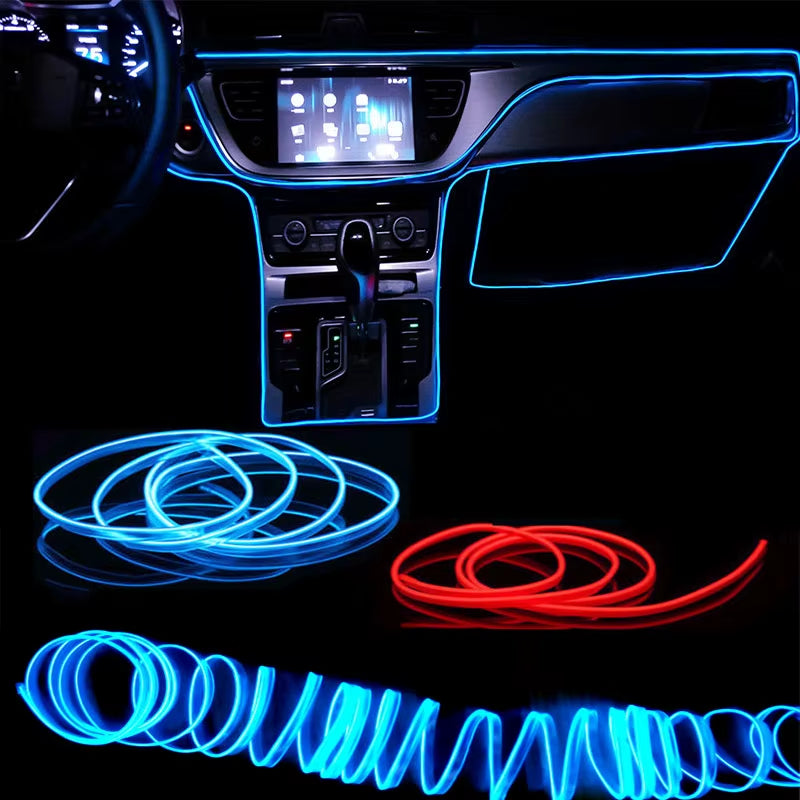 Car Interior LED Decorative EL Wiring Neon Strip - Flexible Ambient Lighting for Auto DIY, Available in 1M, 3M, and 5M Lengths, USB Powered for Party Atmosphere