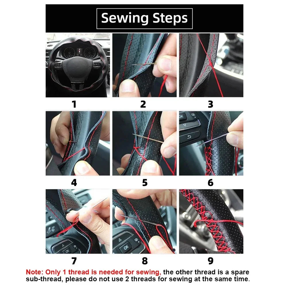 Universal 38CM Suede Leather Steering Wheel Cover - Braided Interior Accessory