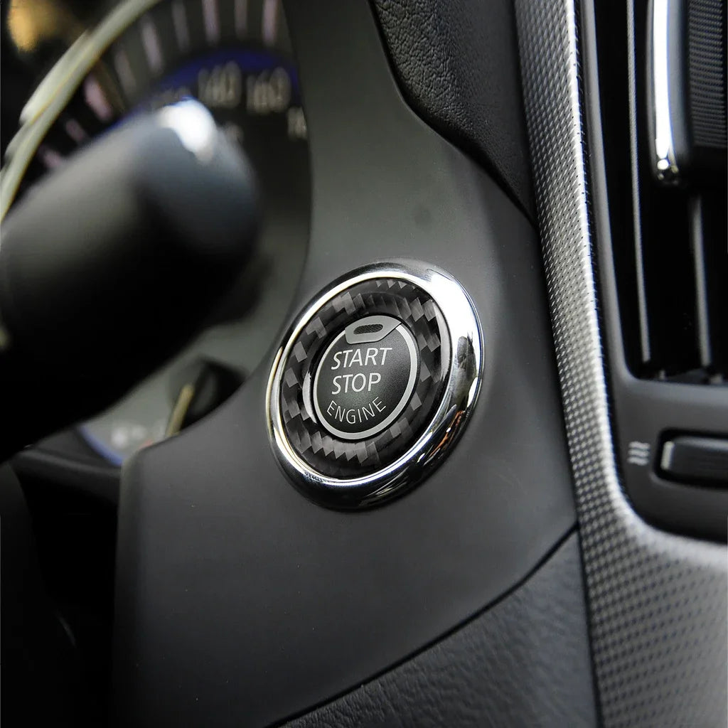 Car Interior Engine Start/Stop Button Panel Ring Cover Trim - Carbon Fiber Decal for Infiniti Q50/Q60 Auto Accessories