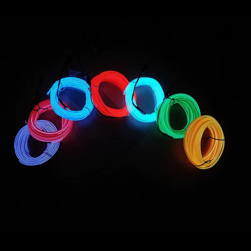 Car Interior LED Decorative EL Wiring Neon Strip - Flexible Ambient Lighting for Auto DIY, Available in 1M, 3M, and 5M Lengths, USB Powered for Party Atmosphere