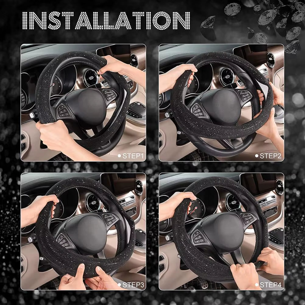 Elegant Rhinestone Steering Wheel Cover for Women – Sparkling Glitter Car Protection
