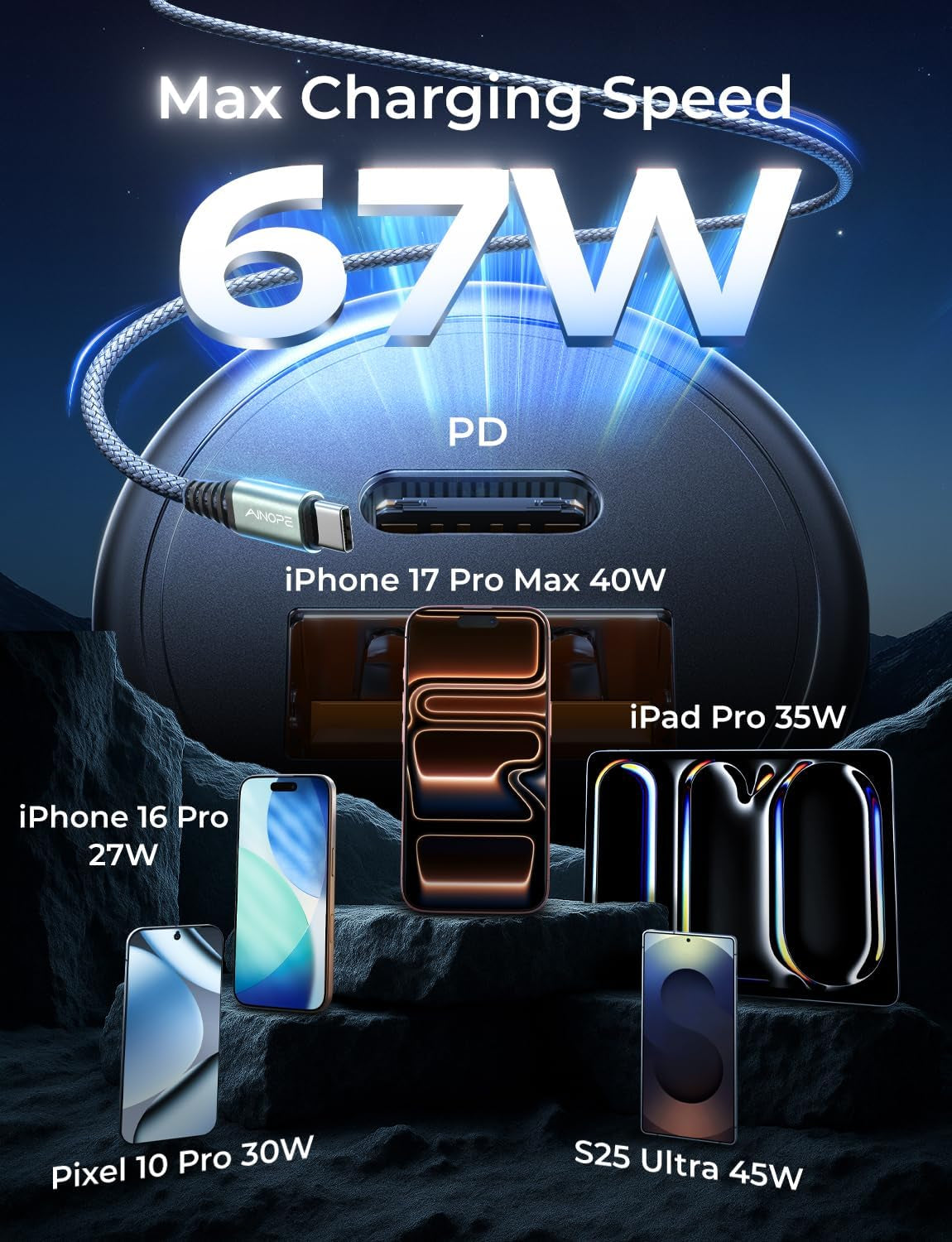 67.5W Cigarette Lighter Adapter Car Charger with USB-C Fast Charging | Mini Metal PD & QC Compatible 12V Outlet Plug for iPhone 17/16/15/14 Pro Max and Samsung S26/S25