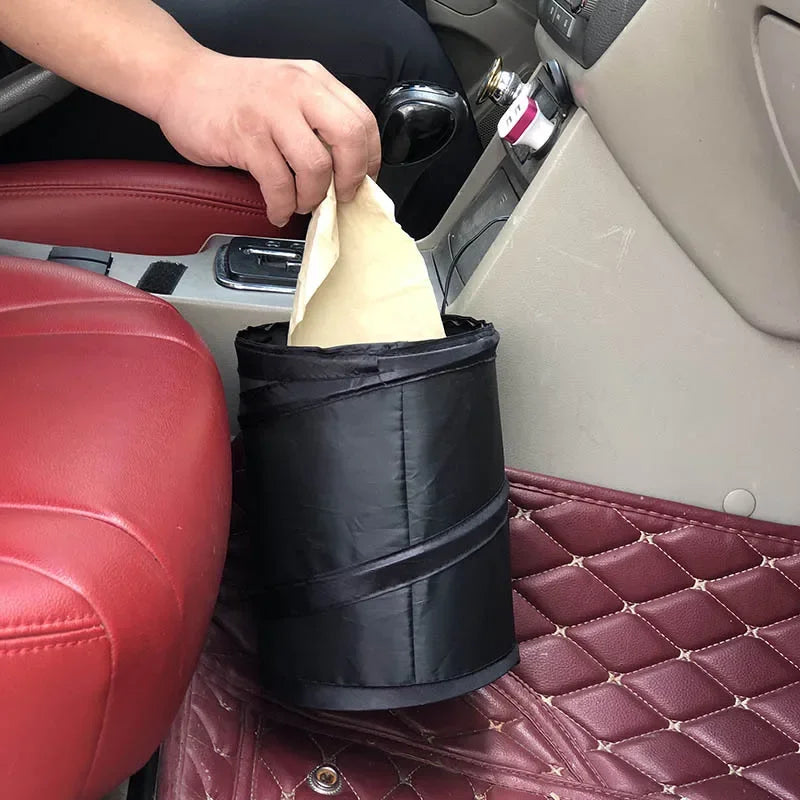 Waterproof Black Car Trash Can with Side Pocket - Leak-Proof Car Garbage Bag