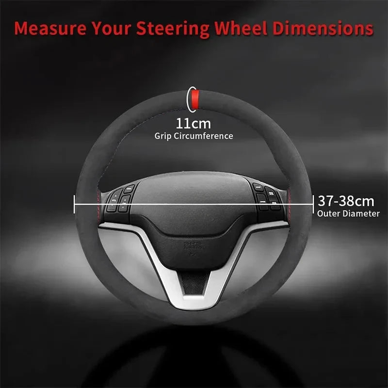Universal 38CM Suede Leather Steering Wheel Cover - Braided Interior Accessory